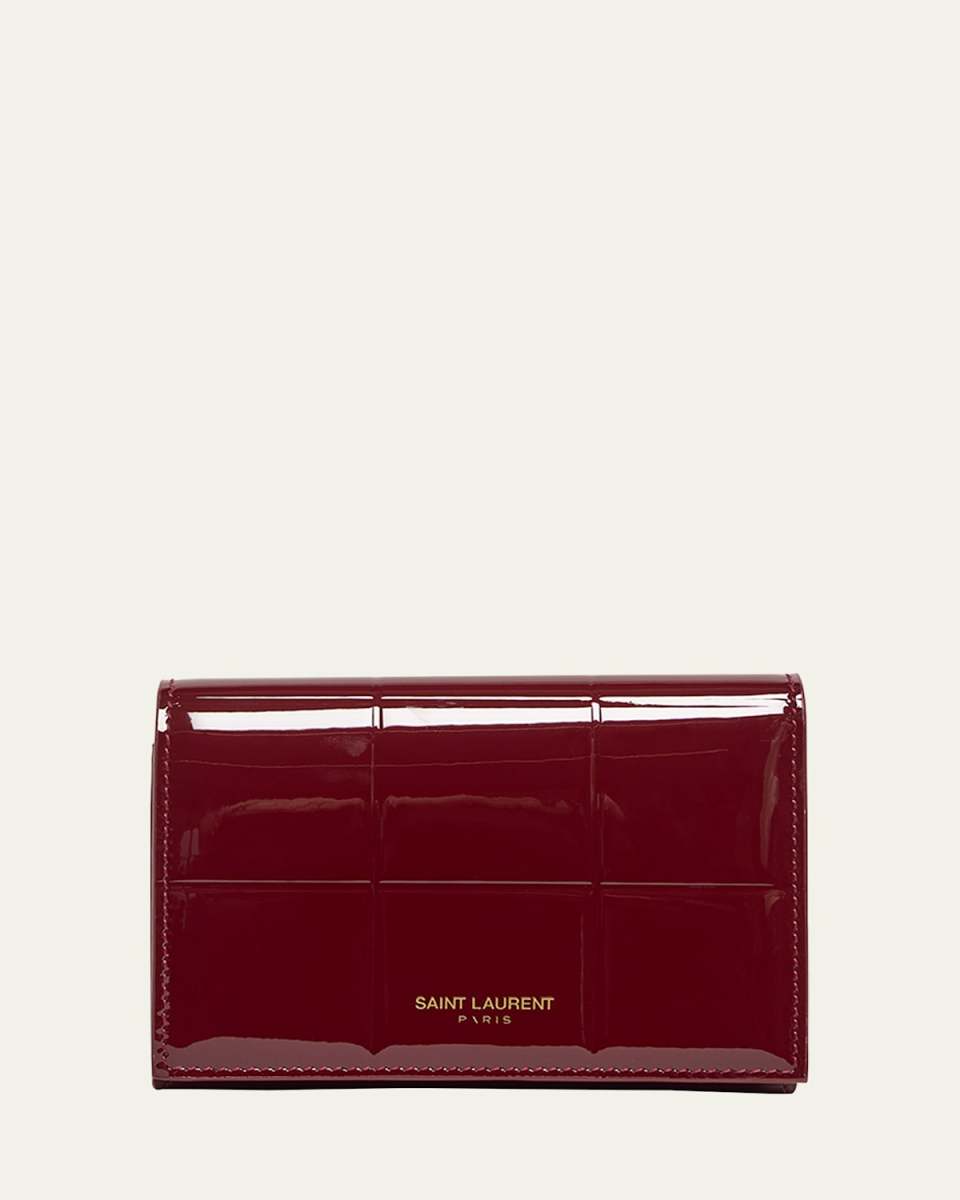 Slim Trifold Wallet in Patent Quilted Leather